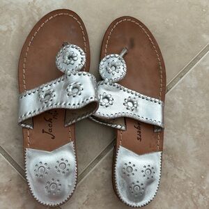 Jack Rogers Metallic Silver Floral Sandals